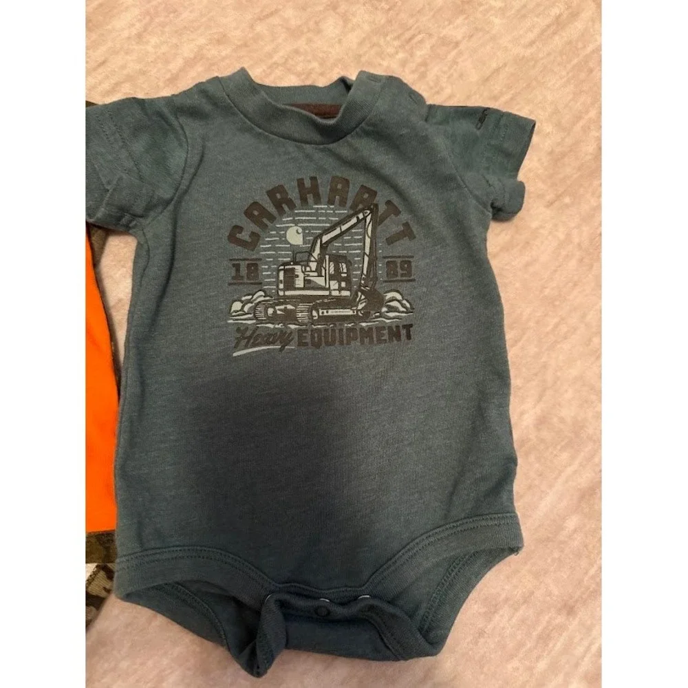 Carhartt Baby Boys Bodysuit Lot 2 Pack Orange Camo Blue Excavator 3 Months